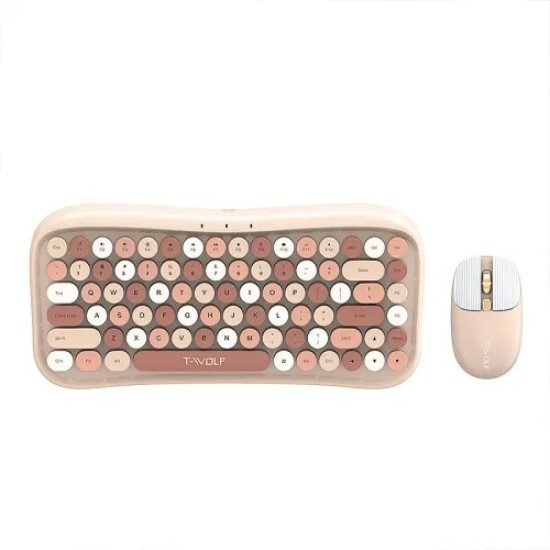 T-Wolf TF660 Wireless Keyboard Mouse Combo Pink